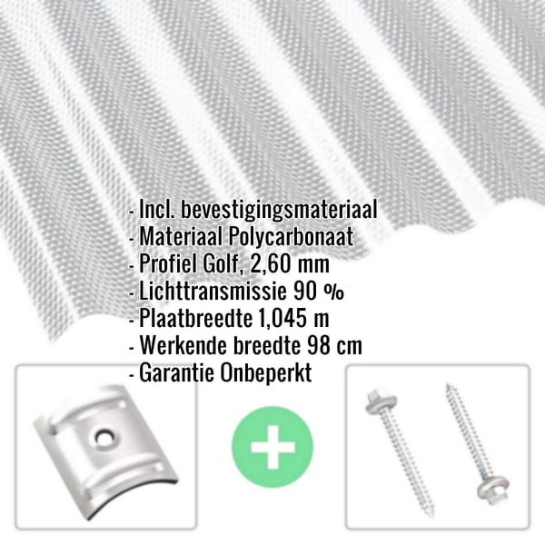 Polycarbonaat golfplaat | 76/18 | Voordeelpakket | 2,60 mm | Helder | Honingraatstructuur | Breedte 3,99 m | Lengte 2,00 m