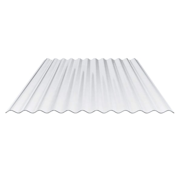 Heldere polycarbonaat golfplaat 76/18, 0,90 mm, vrijstaand op witte achtergrond