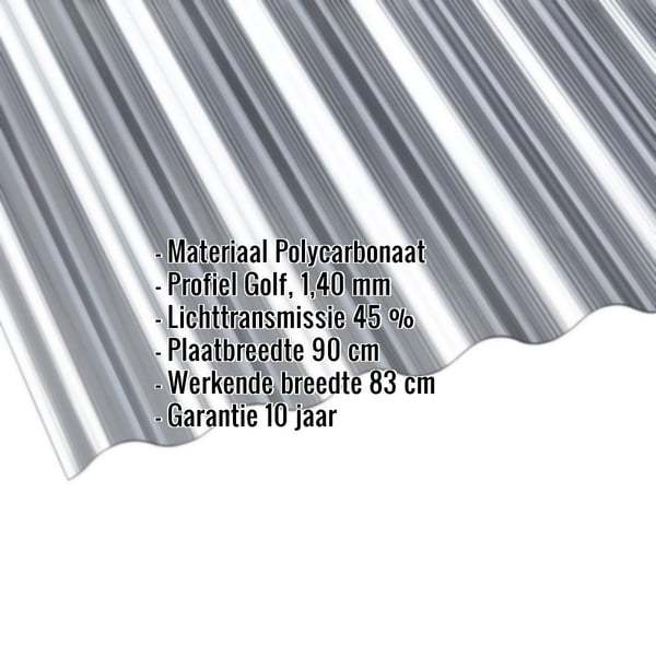 Polycarbonaat golfplaat 76/18, antraciet, 1,40 mm met ingebedde specificaties