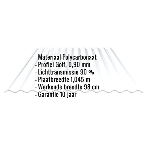 Polycarbonaat golfplaat 76/18, 0,90 mm, helder, met ingebouwde specificaties