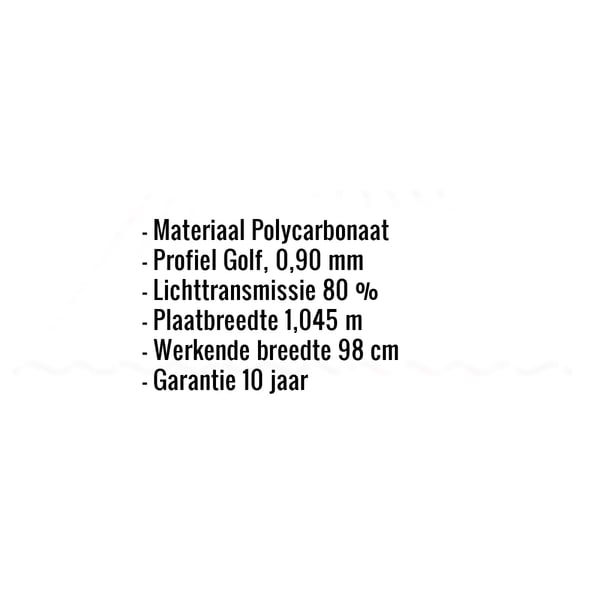 Infographic: Kerngegevens van de polycarbonaat golfplaat 76/18, 0,90 mm, opaal wit, met lichttransmissie 80%