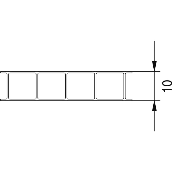 Technische tekening van de polycarbonaat dubbelwandige plaat 10 mm, doorsnede met maatvoering