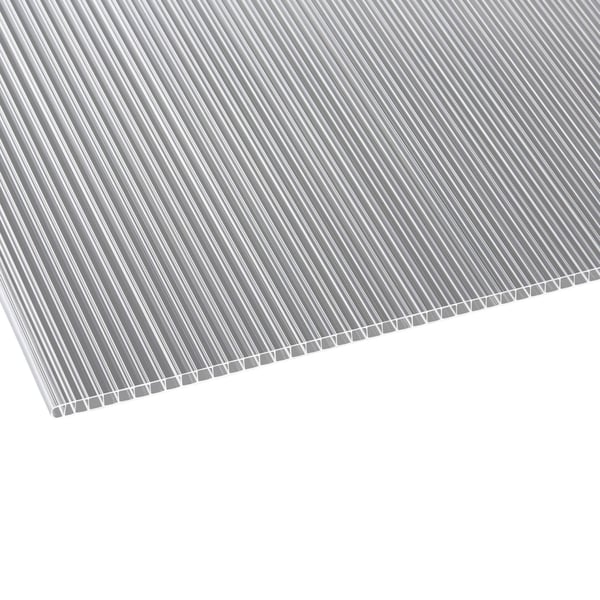Polycarbonaat dubbelwandige plaat 10 mm helder, schuin bovenaanzicht van de celstructuur