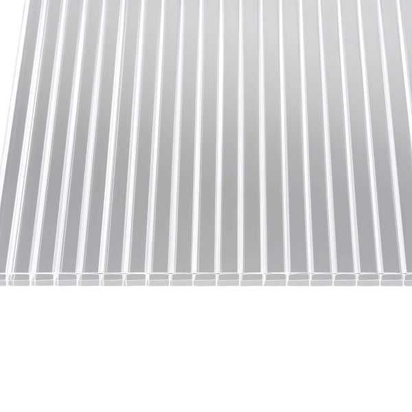 Polycarbonaat dubbelwandige plaat 16 mm, profiel A1, helder, zijaanzicht met zicht op de kamers
