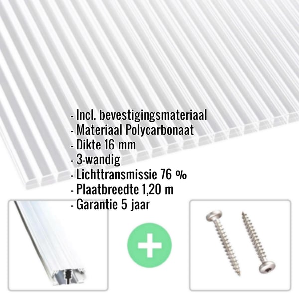 Polycarbonaat kanaalplaat | 16 mm | Profiel A1 | Voordeelpakket | Plaatbreedte 1,20 m | Helder | Blueline | Breedte 11,11 m | Lengte 7,00 m
