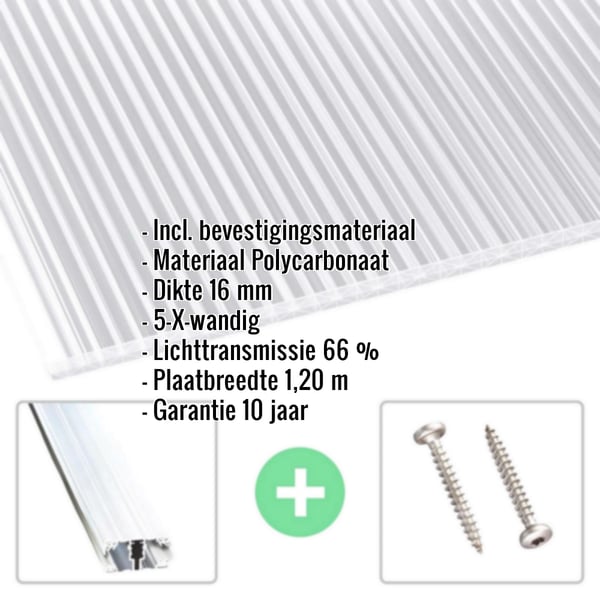 Polycarbonaat kanaalplaat | 16 mm | Profiel A1 | Voordeelpakket | Plaatbreedte 1,20 m | Helder | X-Structuur | Breedte 11,11 m | Lengte 7,00 m