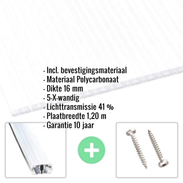 Polycarbonaat kanaalplaat | 16 mm | Profiel A1 | Voordeelpakket | Plaatbreedte 1,20 m | Opaal wit | X-Structuur | Breedte 11,11 m | Lengte 7,00 m