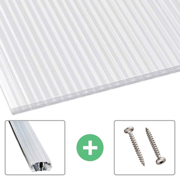 Polycarbonaat kanaalplaat | 16 mm | Profiel A1 | Voordeelpakket | Plaatbreedte 98 cm | Opaal wit | X-Structuur | Breedte 9,13 m | Lengte 2,00 m