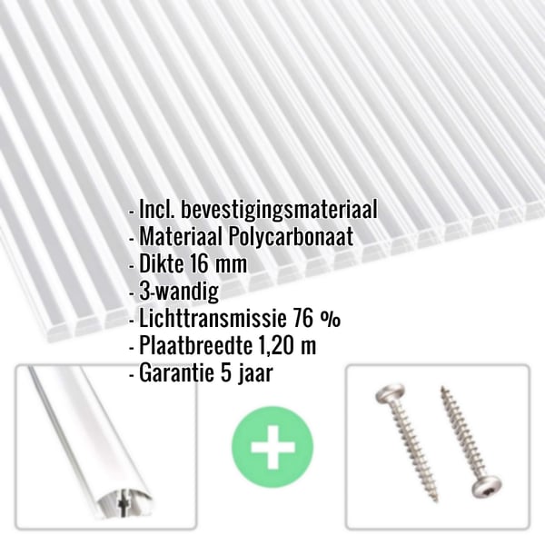 Polycarbonaat kanaalplaat | 16 mm | Profiel A4 | Voordeelpakket | Plaatbreedte 1,20 m | Helder | Blueline | Breedte 9,90 m | Lengte 2,00 m