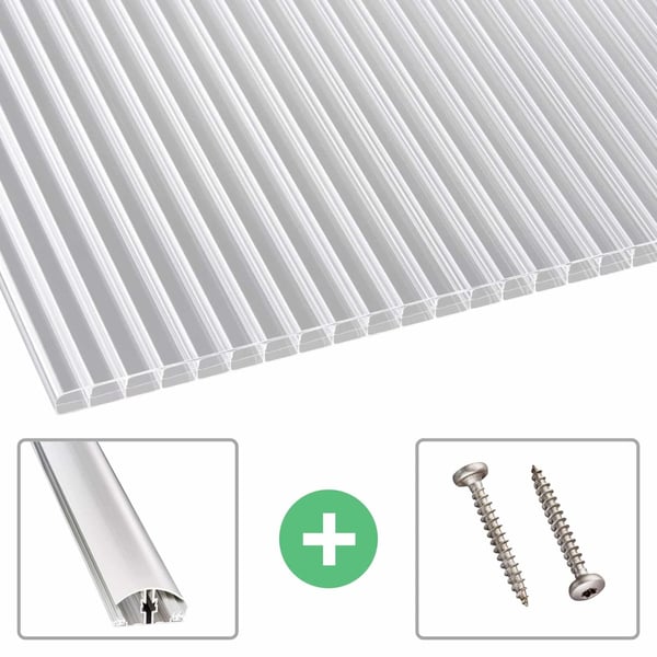 Polycarbonaat kanaalplaat | 16 mm | Profiel A4 | Voordeelpakket | Plaatbreedte 1,20 m | Helder | Blueline | Breedte 9,90 m | Lengte 2,00 m