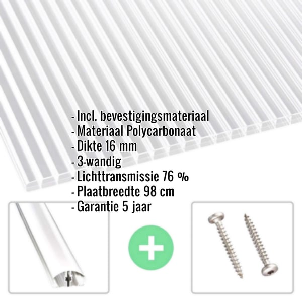 Polycarbonaat kanaalplaat | 16 mm | Profiel A4 | Voordeelpakket | Plaatbreedte 98 cm | Helder | Blueline | Breedte 7,12 m | Lengte 2,00 m