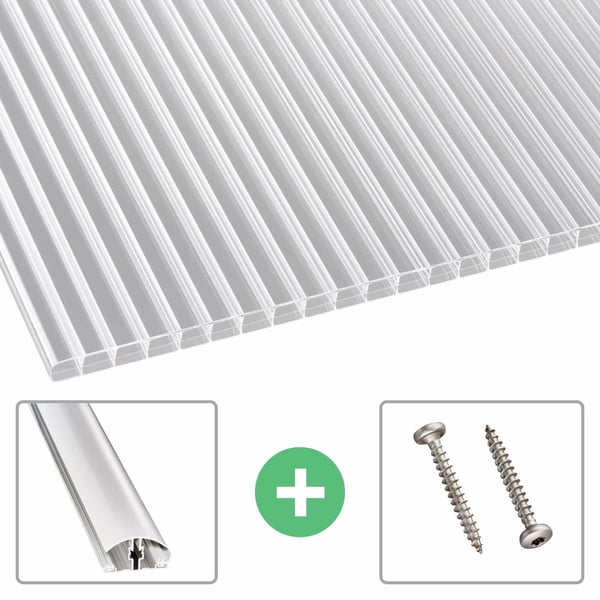 Polycarbonaat kanaalplaat | 16 mm | Profiel A4 | Voordeelpakket | Plaatbreedte 98 cm | Helder | Blueline | Breedte 7,12 m | Lengte 2,00 m