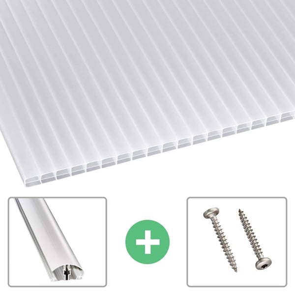 Polycarbonaat kanaalplaat | 16 mm | Profiel A4 | Voordeelpakket | Plaatbreedte 98 cm | Opaal wit | Blueline | Breedte 7,12 m | Lengte 2,00 m