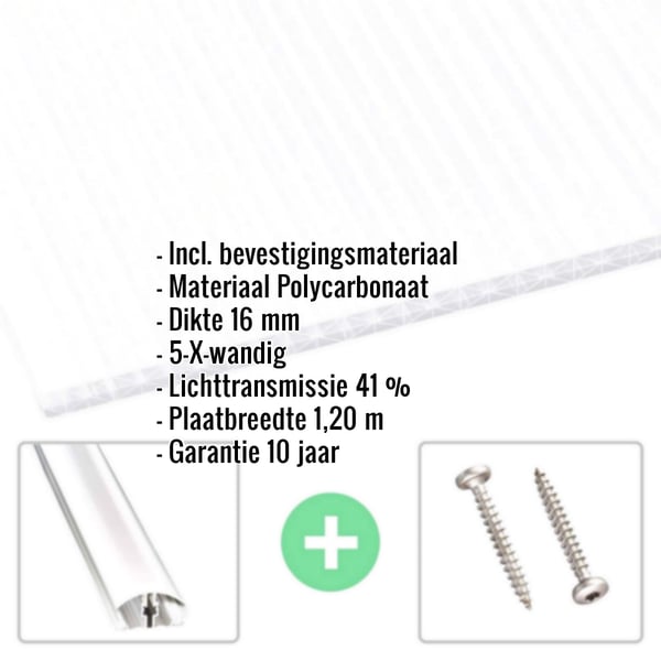Polycarbonaat kanaalplaat | 16 mm | Profiel A4 | Voordeelpakket | Plaatbreedte 1,20 m | Opaal wit | X-Structuur | Breedte 3,75 m | Lengte 2,50 m