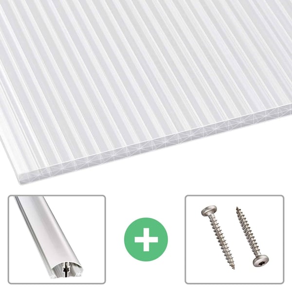 Polycarbonaat kanaalplaat | 16 mm | Profiel A4 | Voordeelpakket | Plaatbreedte 98 cm | Opaal wit | X-Structuur | Breedte 5,10 m | Lengte 2,00 m