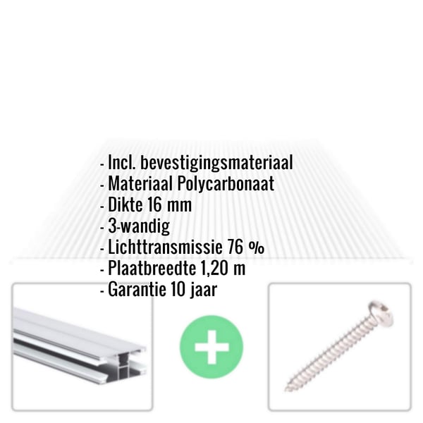 Polycarbonaat kanaalplaat | 16 mm | Profiel DUO | Voordeelpakket | Plaatbreedte 1,20 m | Helder | Breedte 11,13 m | Lengte 4,00 m