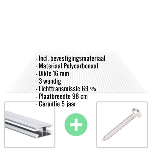 Polycarbonaat kanaalplaat | 16 mm | Profiel DUO | Voordeelpakket | Plaatbreedte 98 cm | Helder | Novalite | Breedte 3,09 m | Lengte 3,00 m