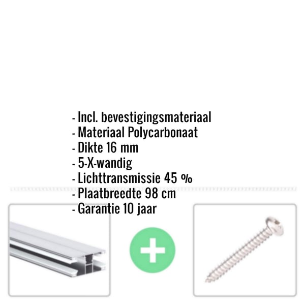 Polycarbonaat kanaalplaat | 16 mm | Profiel DUO | Voordeelpakket | Plaatbreedte 98 cm | Opaal wit | X-Structuur | Breedte 3,09 m | Lengte 3,00 m