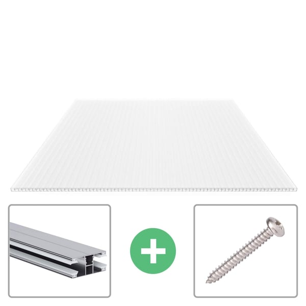 Polycarbonaat kanaalplaat | 16 mm | Profiel DUO | Voordeelpakket | Plaatbreedte 98 cm | Opaal wit | X-Structuur | Breedte 3,09 m | Lengte 3,00 m
