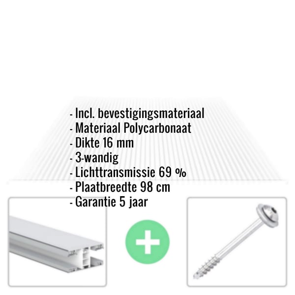 Polycarbonaat kanaalplaat | 16 mm | Profiel Mendig | Voordeelpakket | Plaatbreedte 98 cm | Helder | Novalite | Breedte 3,09 m | Lengte 4,50 m