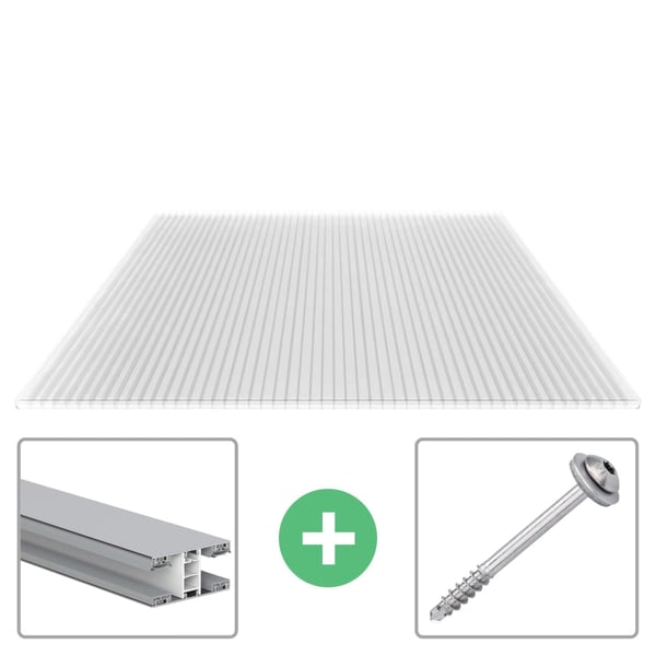 Polycarbonaat kanaalplaat | 16 mm | Profiel Mendig | Voordeelpakket | Plaatbreedte 98 cm | Helder | Novalite | Breedte 3,09 m | Lengte 4,50 m