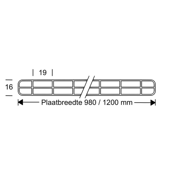 Polycarbonaat kanaalplaat | 16 mm | Profiel Mendig | Voordeelpakket | Plaatbreedte 98 cm | Opaal wit | Breedte 3,09 m | Lengte 4,50 m