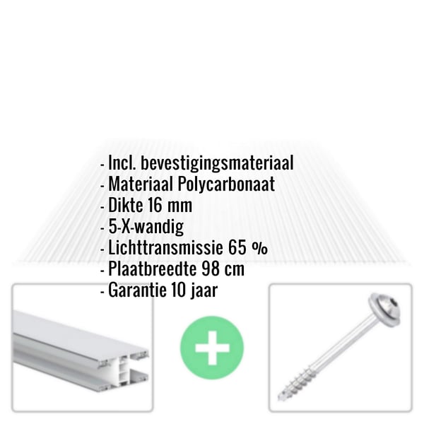 Polycarbonaat kanaalplaat | 16 mm | Profiel Mendig | Voordeelpakket | Plaatbreedte 98 cm | Helder | X-Structuur | Breedte 3,09 m | Lengte 2,50 m