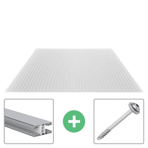 Polycarbonaat kanaalplaat | 16 mm | Profiel Mendig | Voordeelpakket | Plaatbreedte 98 cm | Helder | X-Structuur | Breedte 3,09 m | Lengte 2,50 m