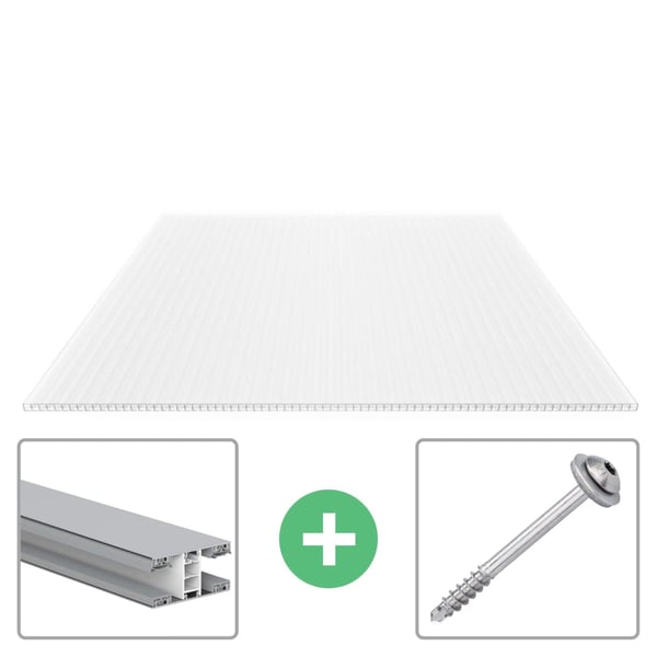 Polycarbonaat kanaalplaat | 16 mm | Profiel Mendig | Voordeelpakket | Plaatbreedte 98 cm | Opaal wit | X-Structuur | Breedte 3,09 m | Lengte 6,00 m