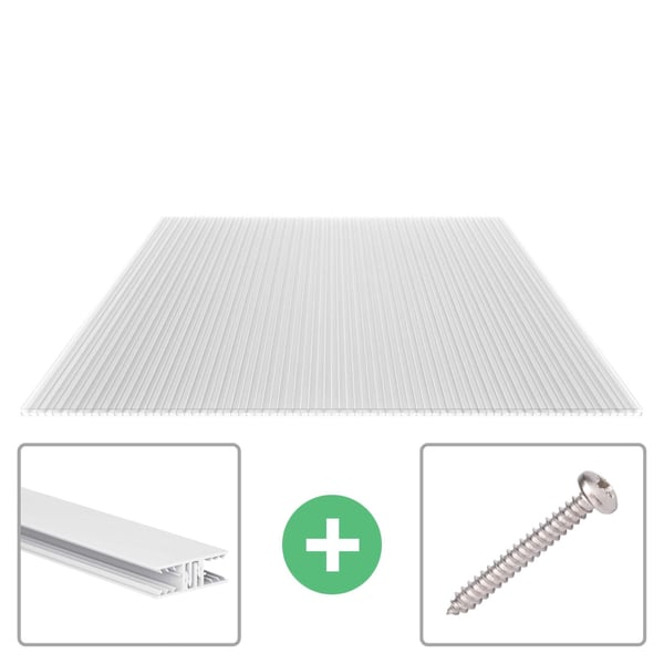 Polycarbonaat kanaalplaat 16 mm, helder, met aluminium profiel en schroef