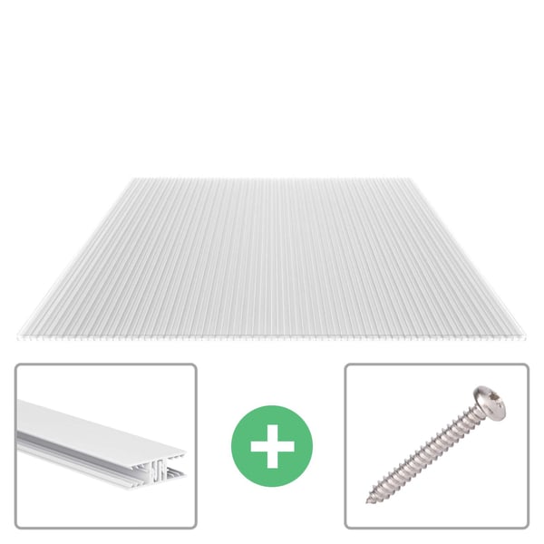 Helder polycarbonaat kanaalplaat 16 mm, met aluminium profiel en schroef voor montage