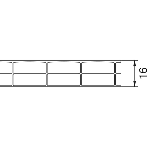 Technische tekening van een 16 mm dikke dubbelwandige plaat met maataanduiding