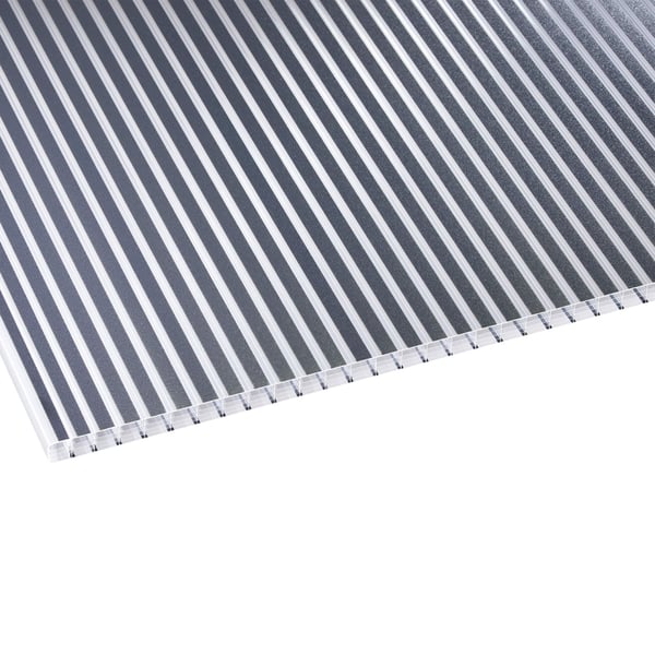 Polycarbonaat lichtplaat 16 mm, helder/antraciet gestreept, schuin van bovenaf