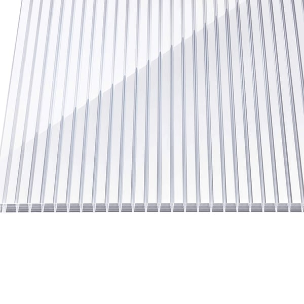 Polycarbonaat kanaalplaat 16 mm, helder/wit gestreept, vooraanzicht op de kanalen