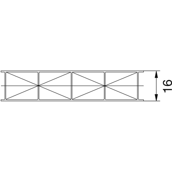 Polycarbonaat kanaalplaat | 16 mm | Breedte 1,20 m | Opaal wit | X-Structuur | 2,50 m