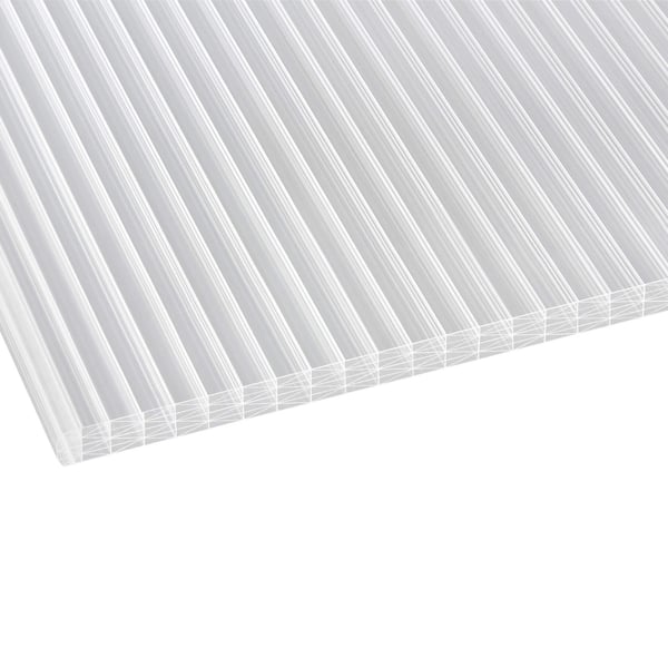 Polycarbonaat lichtplaat 25 mm, helder, in hoofdweergave met zichtbare kamers en ribben
