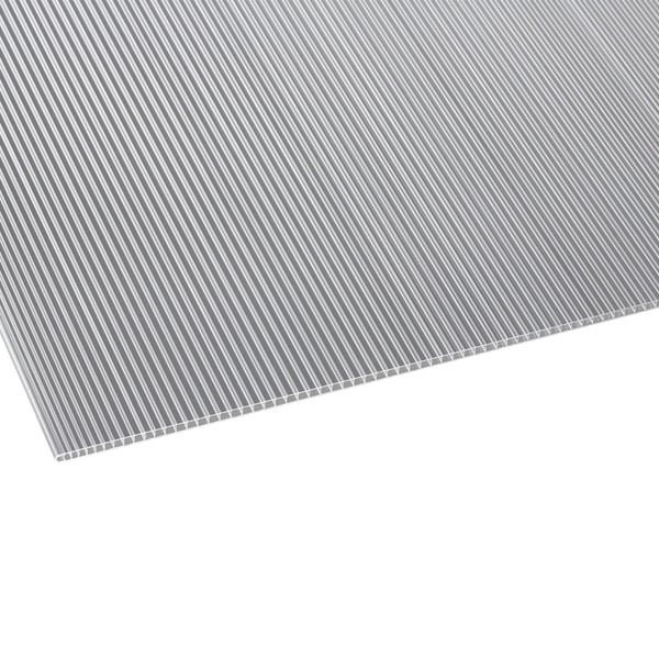 Polycarbonaat dubbelwandige plaat 6 mm, helder, schuin van bovenaf, vrijstaand op witte achtergrond