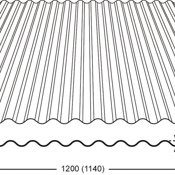 Stabipol lichtplaat polyester golf 76/18, technische tekening met afmetingen 1200x1140 mm