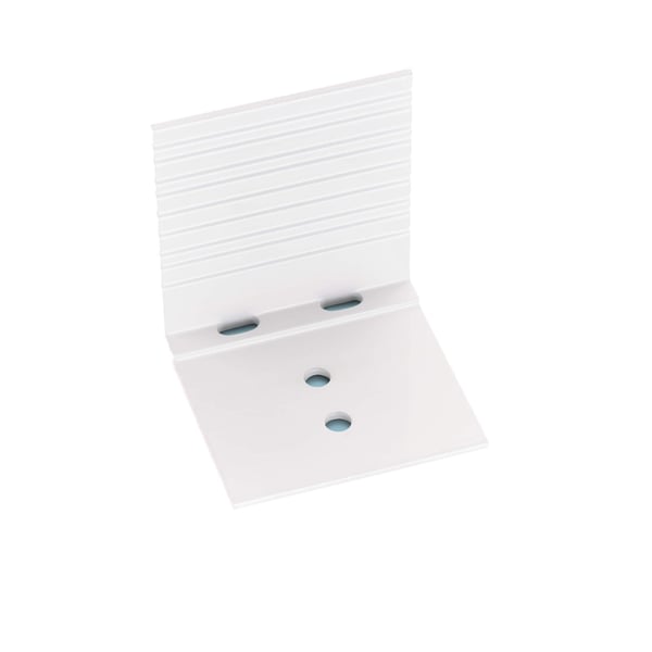 Remhoek aluminium wit, Scobalit, voor 16 & 25 mm platen, met sleufgaten en ronde gaten