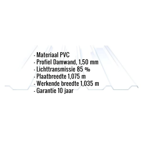 PVC damwandplaat | 207/35 | 1,50 mm | Helder, licht blauw getint | 2,50 m