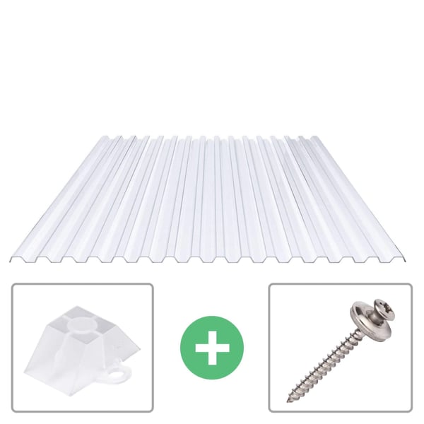 PVC damwandplaat | 70/18 | Voordeelpakket | 1,30 mm | Helder, licht blauw getint | Breedte 8,41 m | Lengte 3,00 m