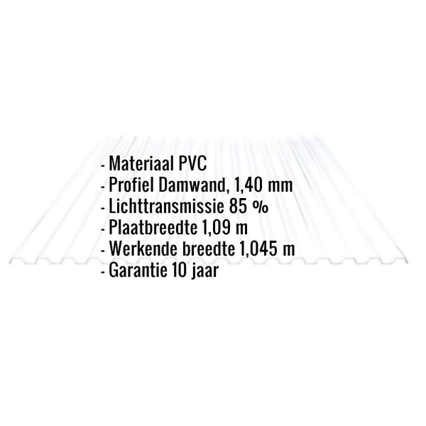 PVC damwandplaat 70/18, 1,40 mm, lichtblauw getint, met ingebedde productgegevens