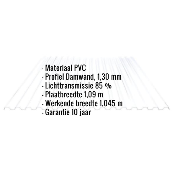 PVC damwandplaat | 70/18 | 1,30 mm | Helder, licht blauw getint | 3,00 m