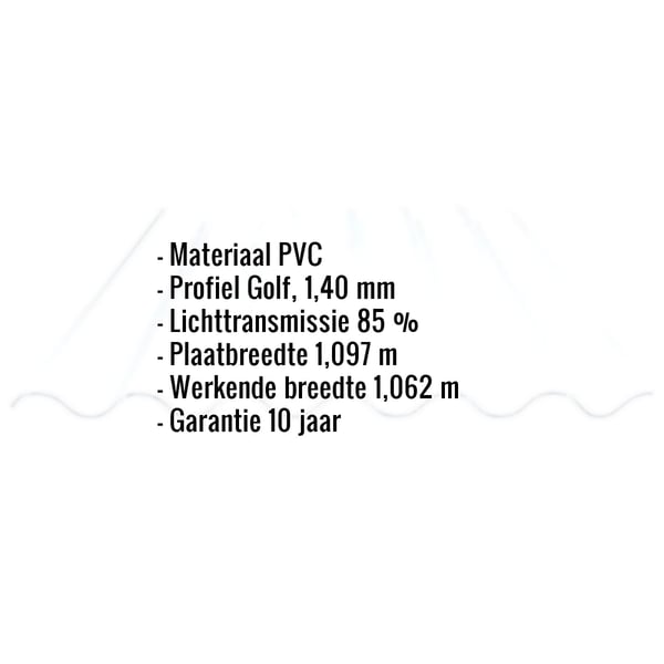 PVC golfplaat 177/51, 1,40 mm, met ingebedde specificaties voor materiaal, profiel en afmetingen