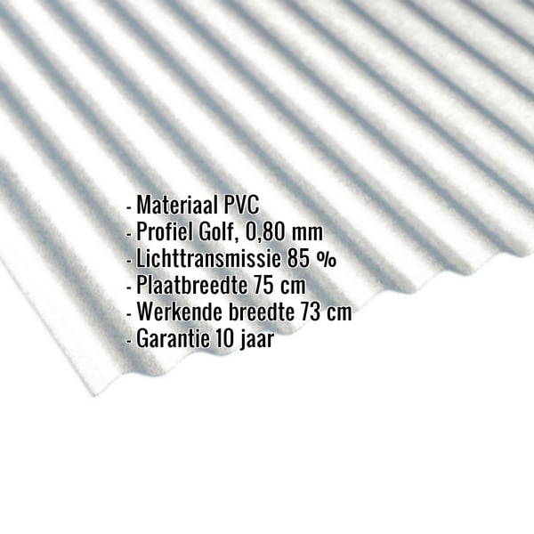 PVC golfplaat 32/09, 0,80 mm, helder, met ingebedde productgegevens