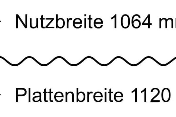 Technische tekening van de PVC golfplaat 76/18 met nuttige breedte 1064 mm en plaatbreedte 1120 mm