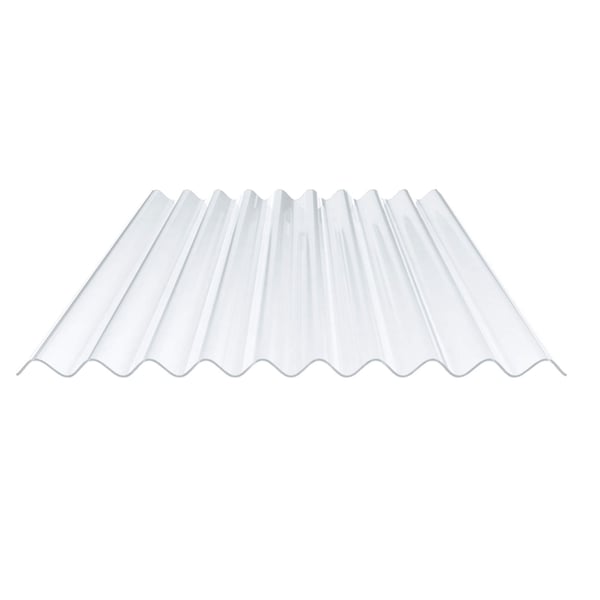 PVC golfplaat 95/35, 1,20 mm, transparant, licht blauw getint, vrijstaand op witte achtergrond