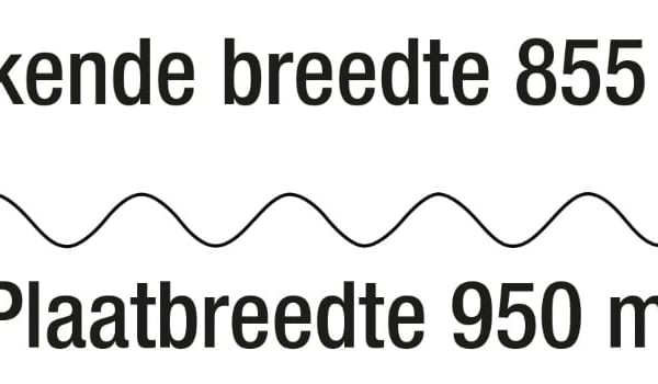 Technische tekening van de PVC golfplaat 95/35 met golfprofiel en afmetingen voor werkende breedte en plaatbreedte