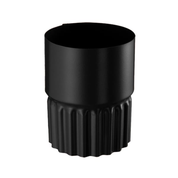 Afvoerbuisverbinder van staal, Gitzwart RAL 9005, met polyurethaan coating, geribbeld onderste deel