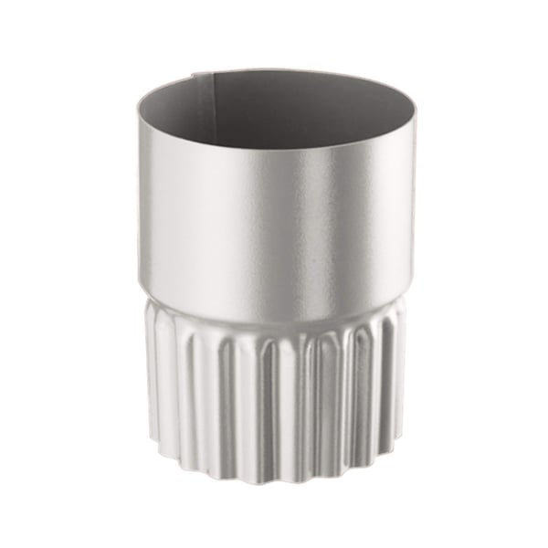 Afvoerbuisverbinder van staal, grijs aluminiumkleurig RAL9007, met geribbeld onderste deel
